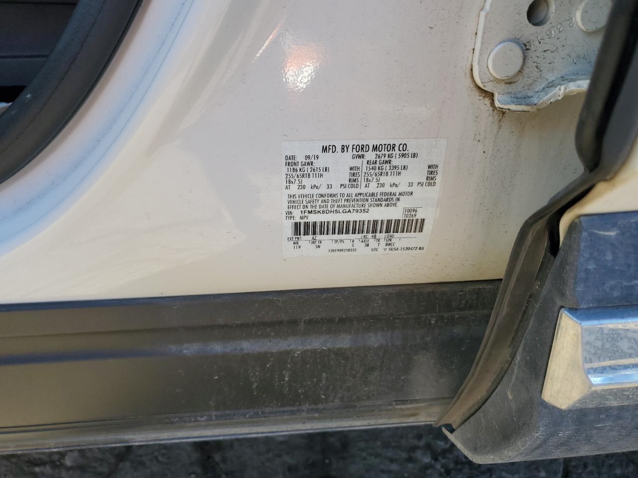2020 Ford Explorer VIN 1FMSK8DH5LGA79352 Copart auction photo, front end damage thumbnail 15