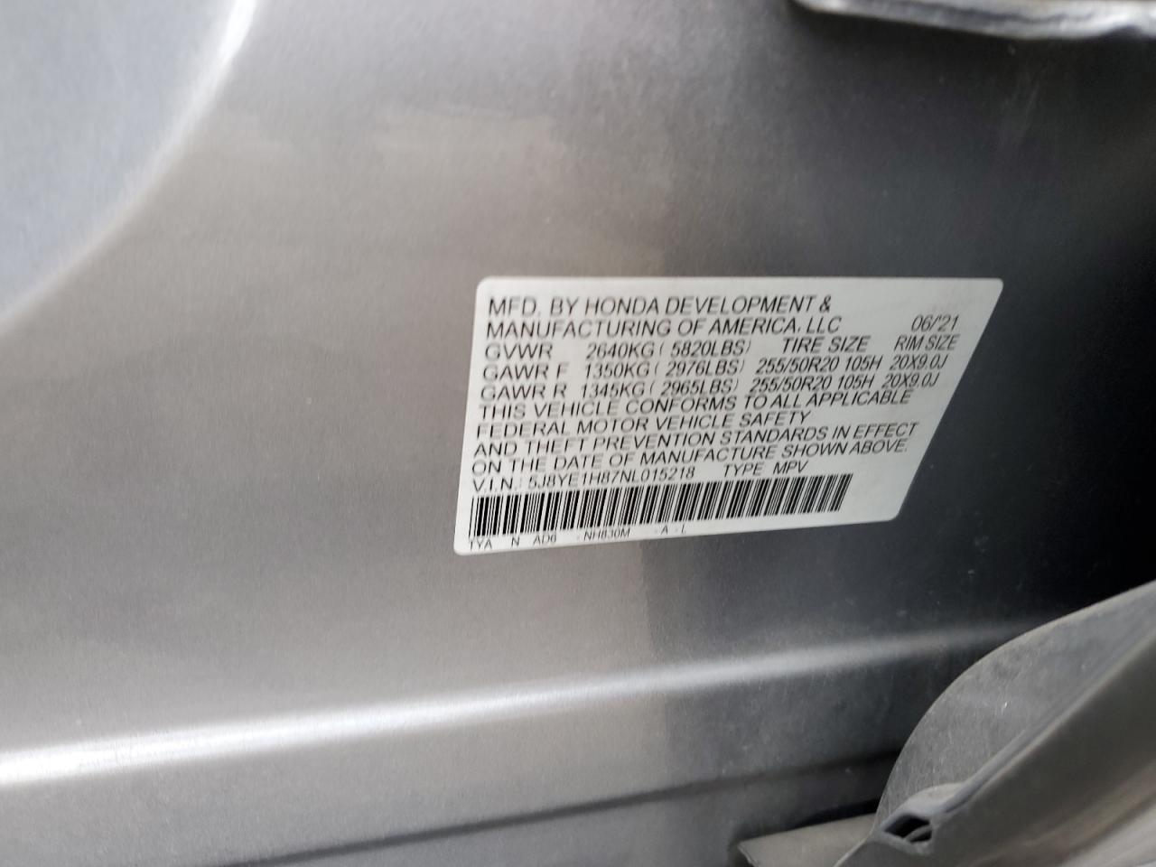 2022 Acura MDX VIN 5J8YE1H87NL015218 Copart auction photo, rear end damage thumbnail 13