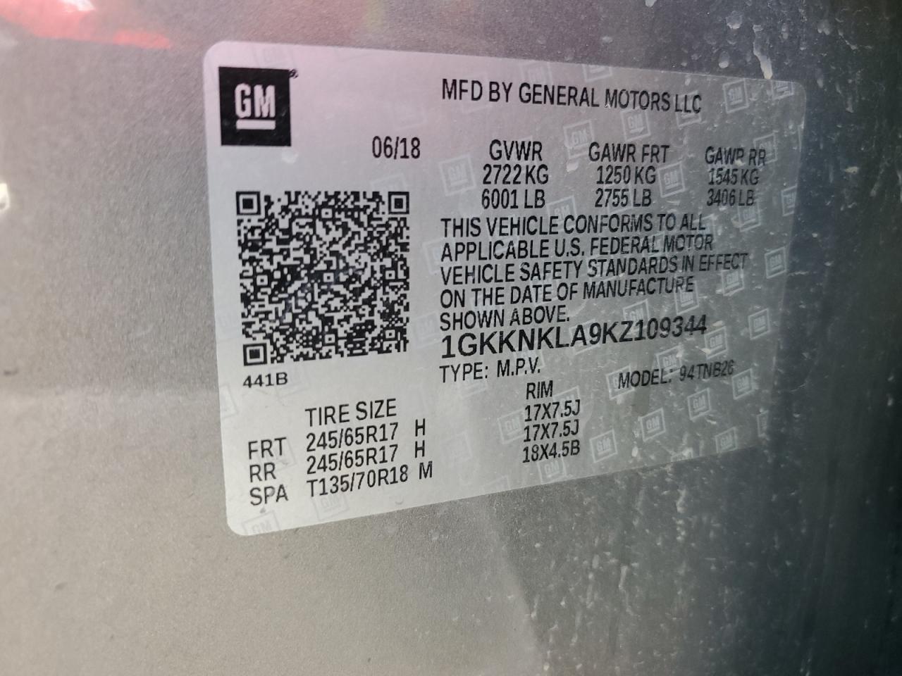 2019 GMC Acadia VIN 1GKKNKLA9KZ109344 Copart auction photo, front end damage thumbnail 12