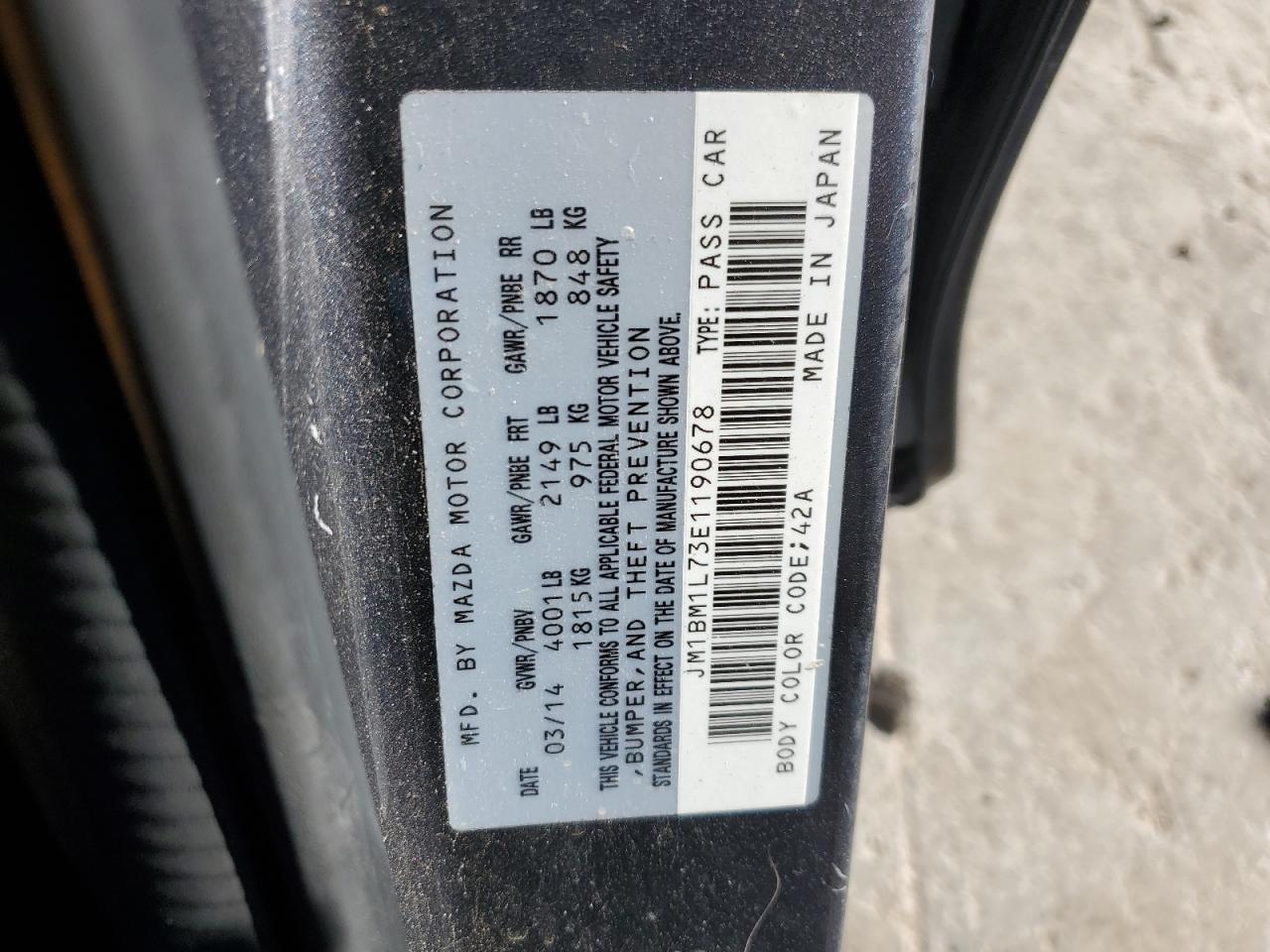 2014 Mazda 3 VIN JM1BM1L73E1190678 Copart auction photo, front end / minor dent/scratches damage thumbnail 12