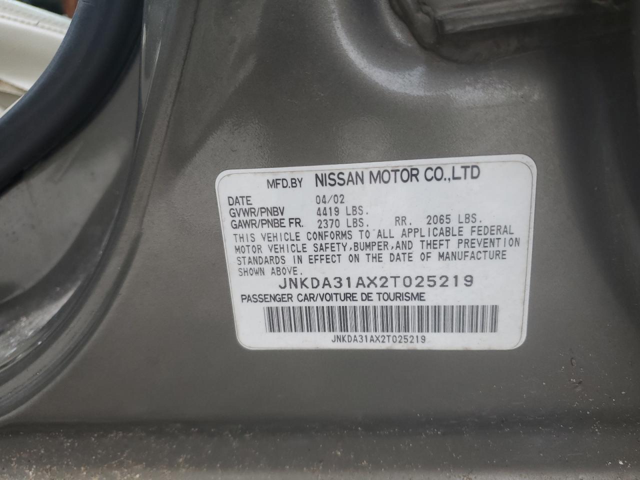 2002 Infiniti I VIN JNKDA31AX2T025219 Copart auction photo, front end / rear end damage thumbnail 12