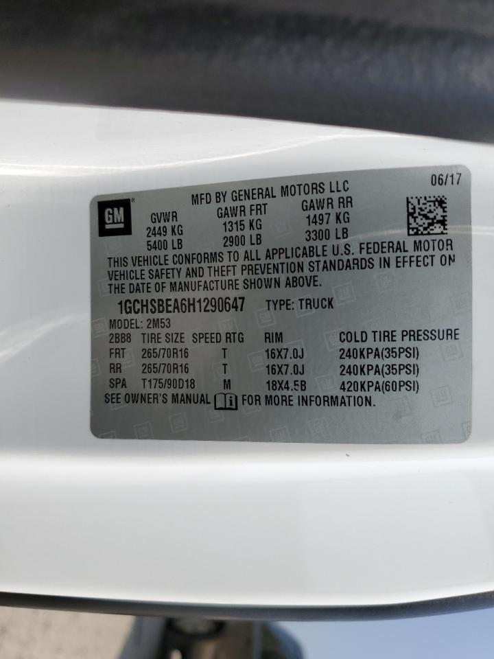 2017 Chevrolet Colorado VIN 1GCHSBEA6H1290647 Copart auction photo, front end / minor dent/scratches damage thumbnail 12