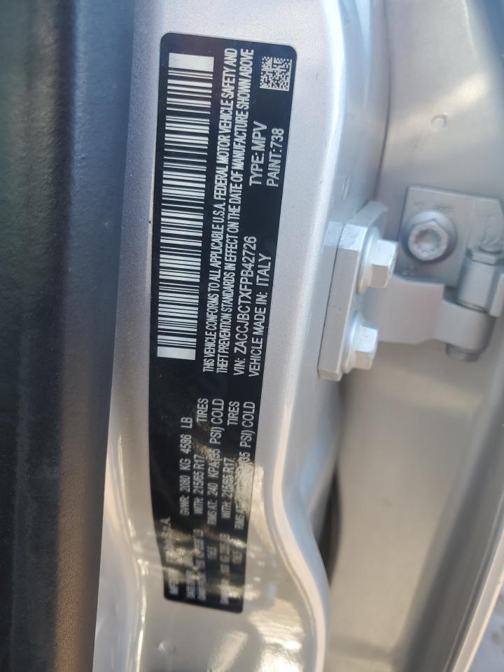 2015 Jeep Renegade VIN ZACCJBCTXFPB42726 Copart auction photo, front end / side damage thumbnail 14