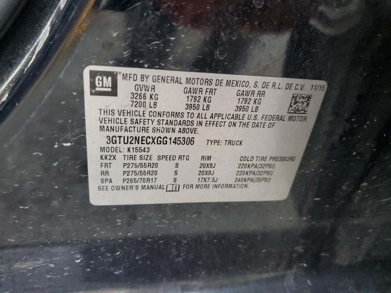 2016 GMC Sierra VIN 3GTU2NECXGG145306 Copart auction photo, front end / side damage thumbnail 13