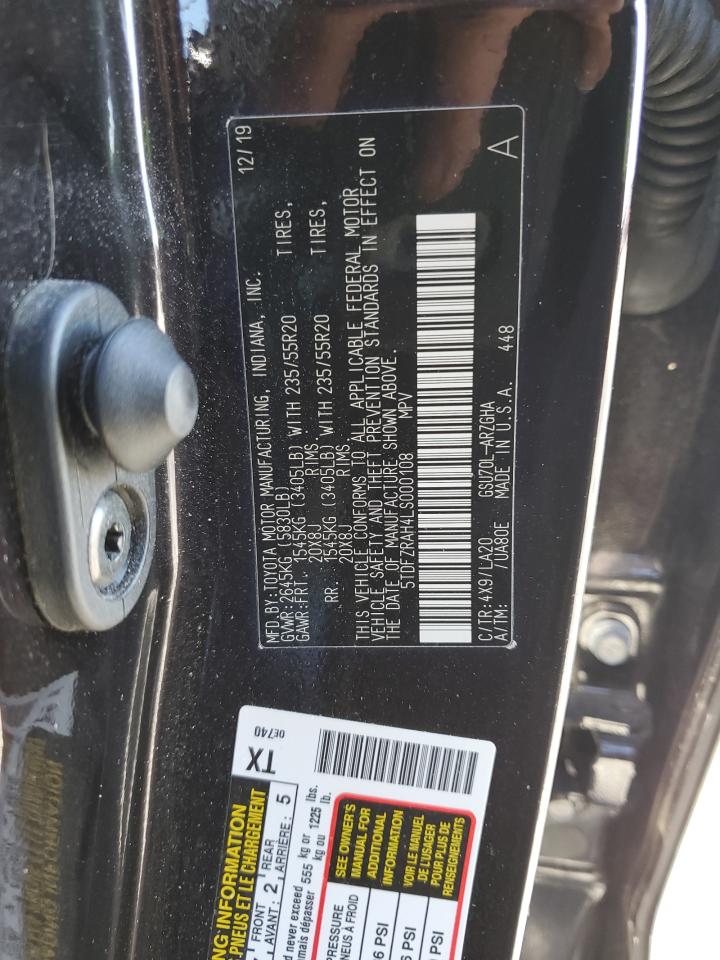 2020 Toyota Highlander VIN 5TDFZRAH4LS000108 Copart auction photo, minor dent/scratches damage thumbnail 13