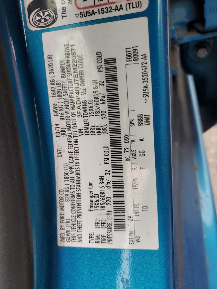 2014 Ford Fiesta VIN 3FADP4BJ7EM220871 Copart auction photo, front end / side damage thumbnail 12