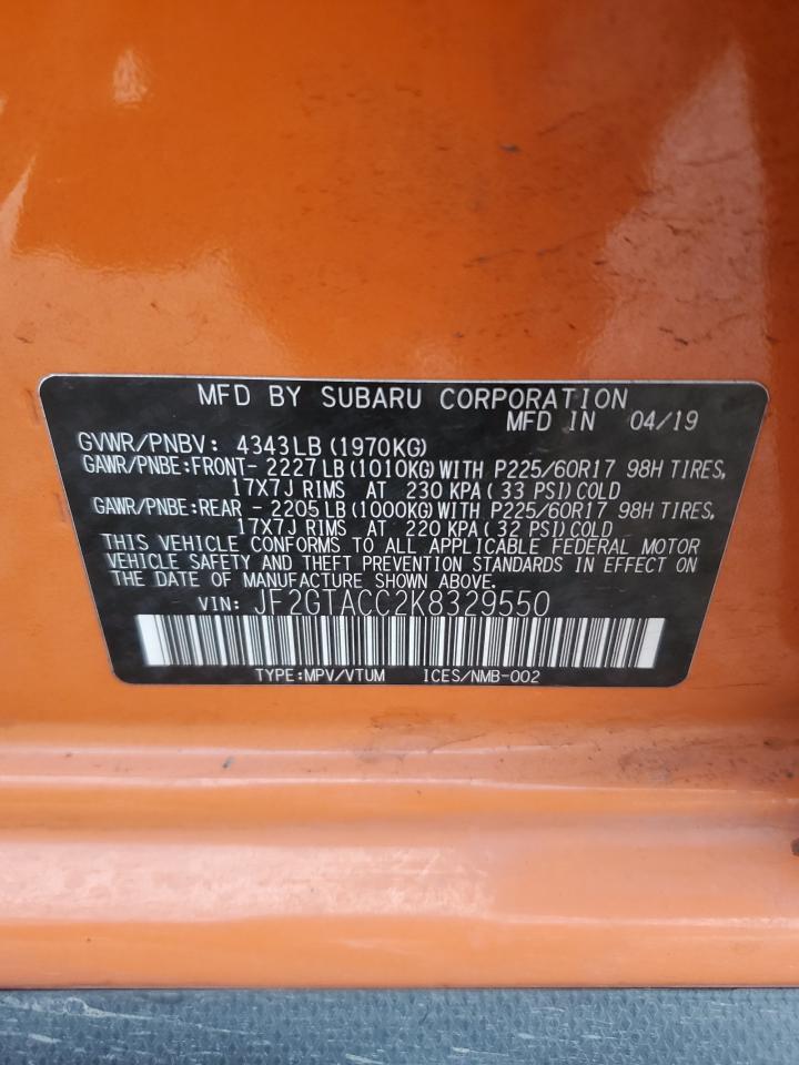 2019 Subaru XV VIN JF2GTACC2K8329550 Copart auction photo, all over damage thumbnail 14