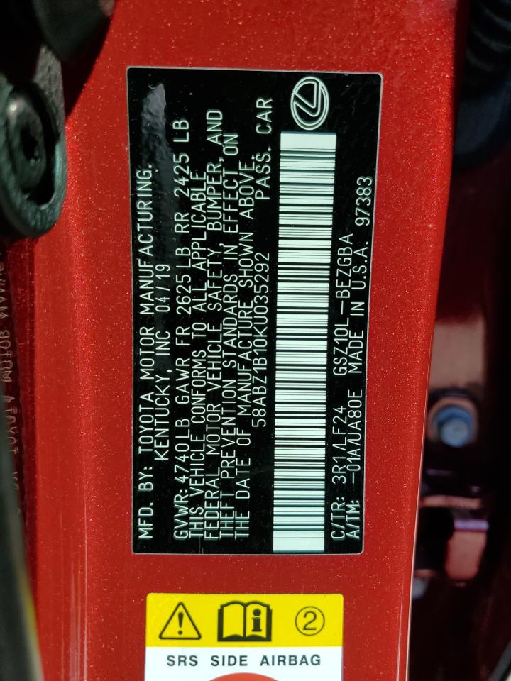 2019 Lexus ES VIN 58ABZ1B10KU035292 Copart auction photo, front end / minor dent/scratches damage thumbnail 13
