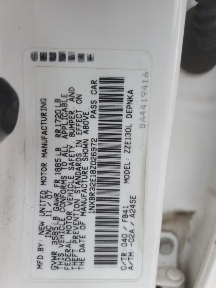 2008 Toyota Corolla VIN 1NXBR32E18Z026972 Copart auction photo, rear end damage thumbnail 12