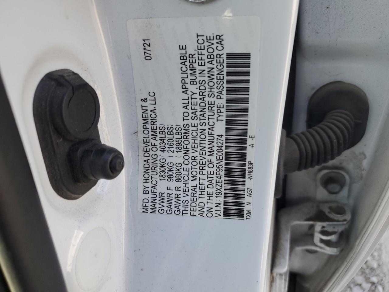 2022 Honda Insight VIN 19XZE4F95NE004274 Copart auction photo, front end / minor dent/scratches damage thumbnail 14