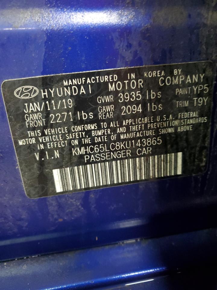 2019 Hyundai IONIQ VIN KMHC65LC8KU143865 Copart auction photo, front end / side damage thumbnail 13