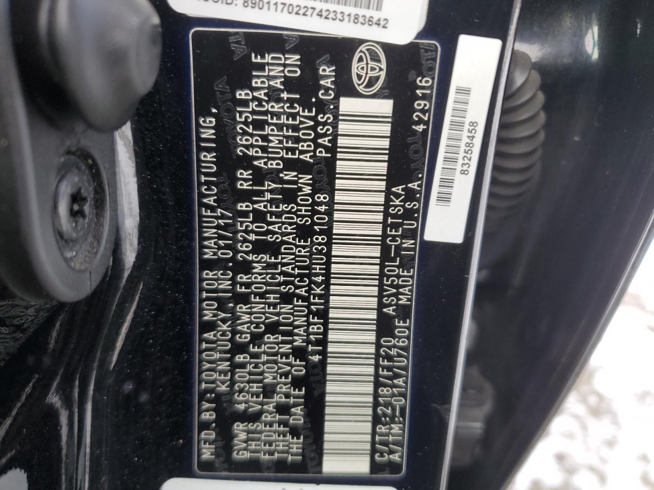 2017 Toyota Camry VIN 4T1BF1FK4HU381048 Copart auction photo, rear end damage thumbnail 12