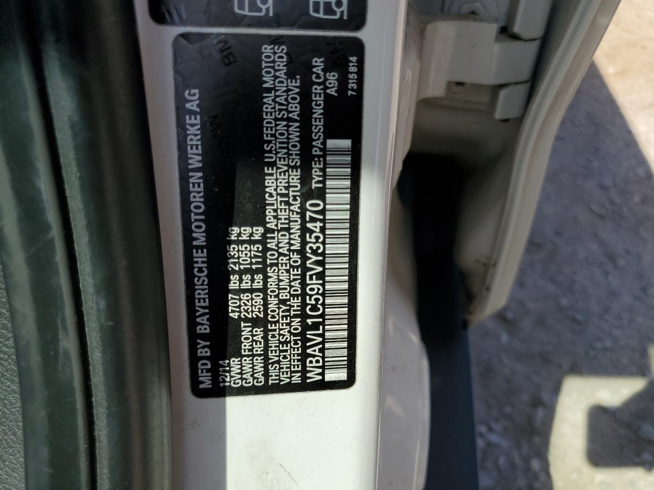 2015 BMW X1 VIN WBAVL1C59FVY35470 Copart auction photo, rear end / mechanical damage thumbnail 13