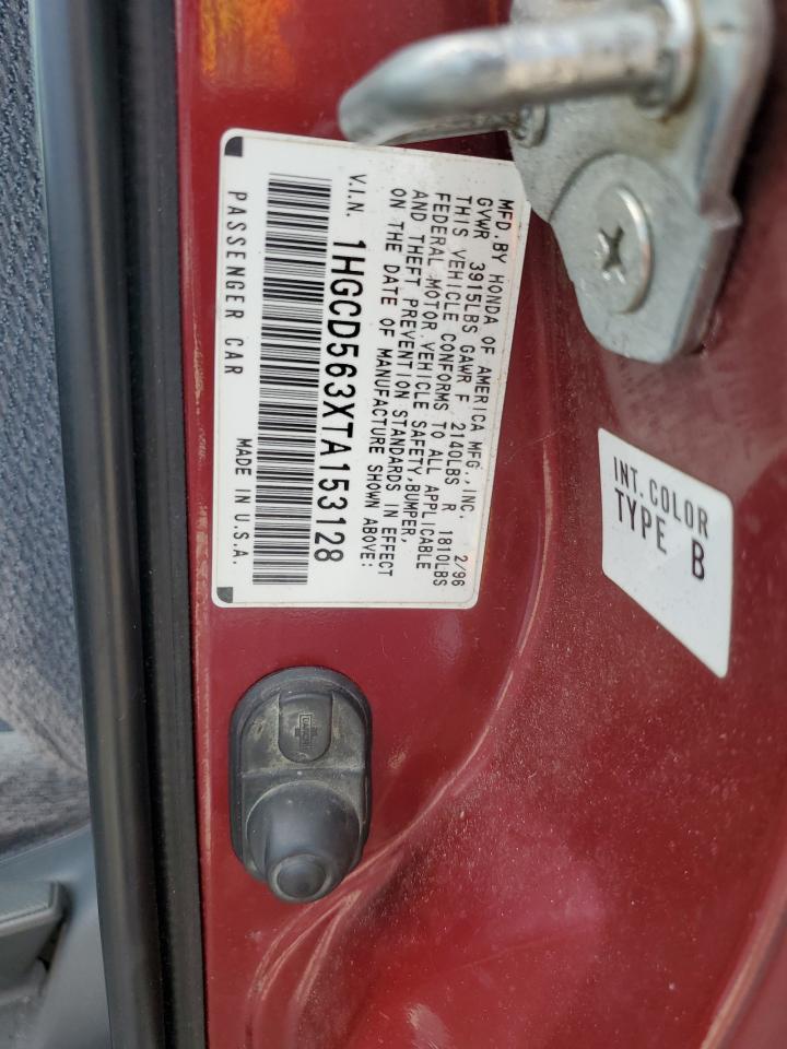 1996 Honda Accord VIN 1HGCD563XTA153128 Copart auction photo, front end damage thumbnail 13