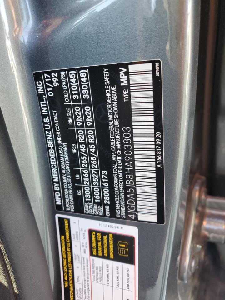 2017 Mercedes-Benz GLE VIN 4JGDA5JB8HA903803 Copart auction photo, rear end damage thumbnail 13