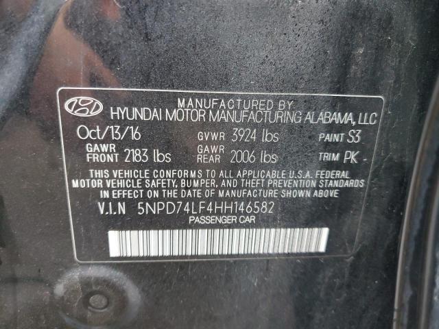 2017 Hyundai Elantra VIN 5NPD74LF4HH146582 Copart auction photo, front end damage thumbnail 12