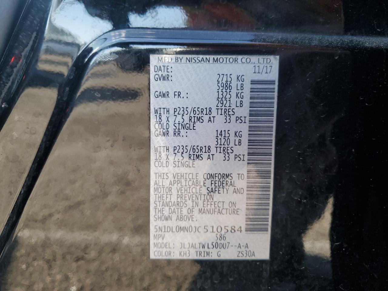 2018 Infiniti QX60 VIN 5N1DL0MN0JC510584 Copart auction photo, rear end damage thumbnail 13