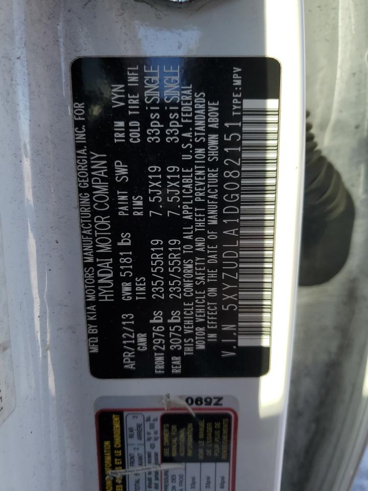 2013 Hyundai Santa Fe VIN 5XYZUDLA1DG082151 Copart auction photo, rear end / minor dent/scratches damage thumbnail 13
