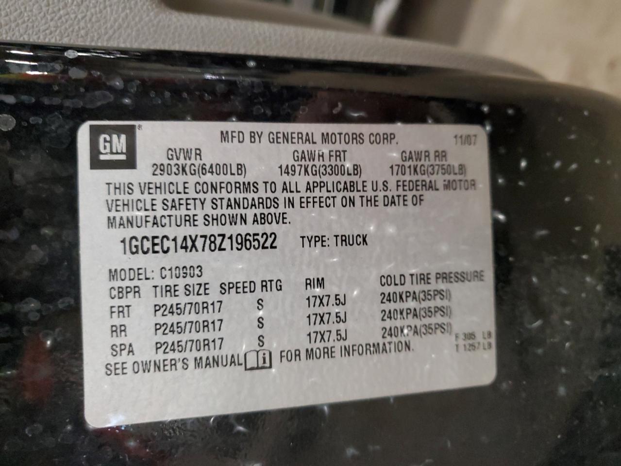 2008 Chevrolet Silverado VIN 1GCEC14X78Z196522 Copart auction photo, rear end damage thumbnail 12