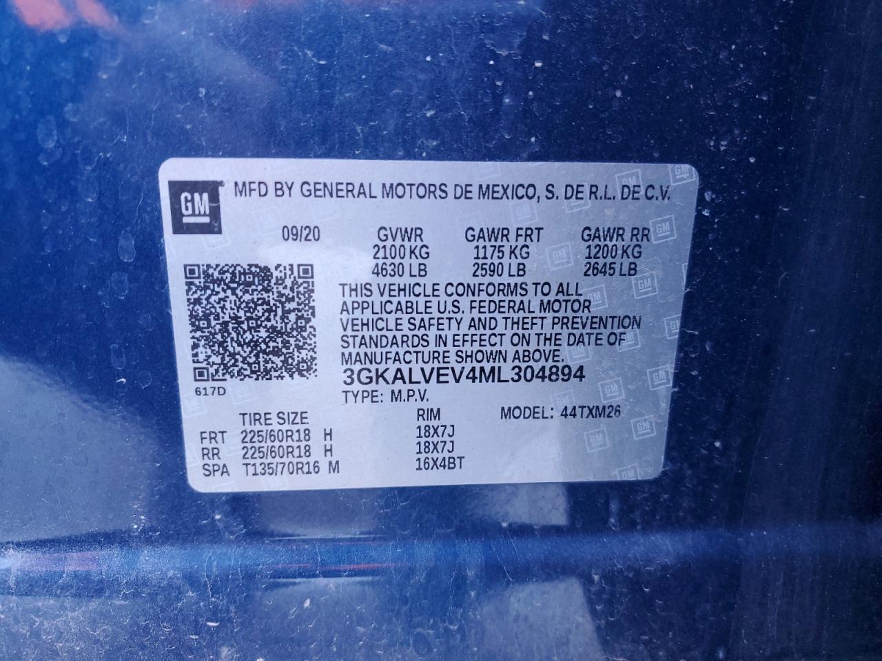 2021 GMC Terrain VIN 3GKALVEV4ML304894 Copart auction photo, all over damage thumbnail 15