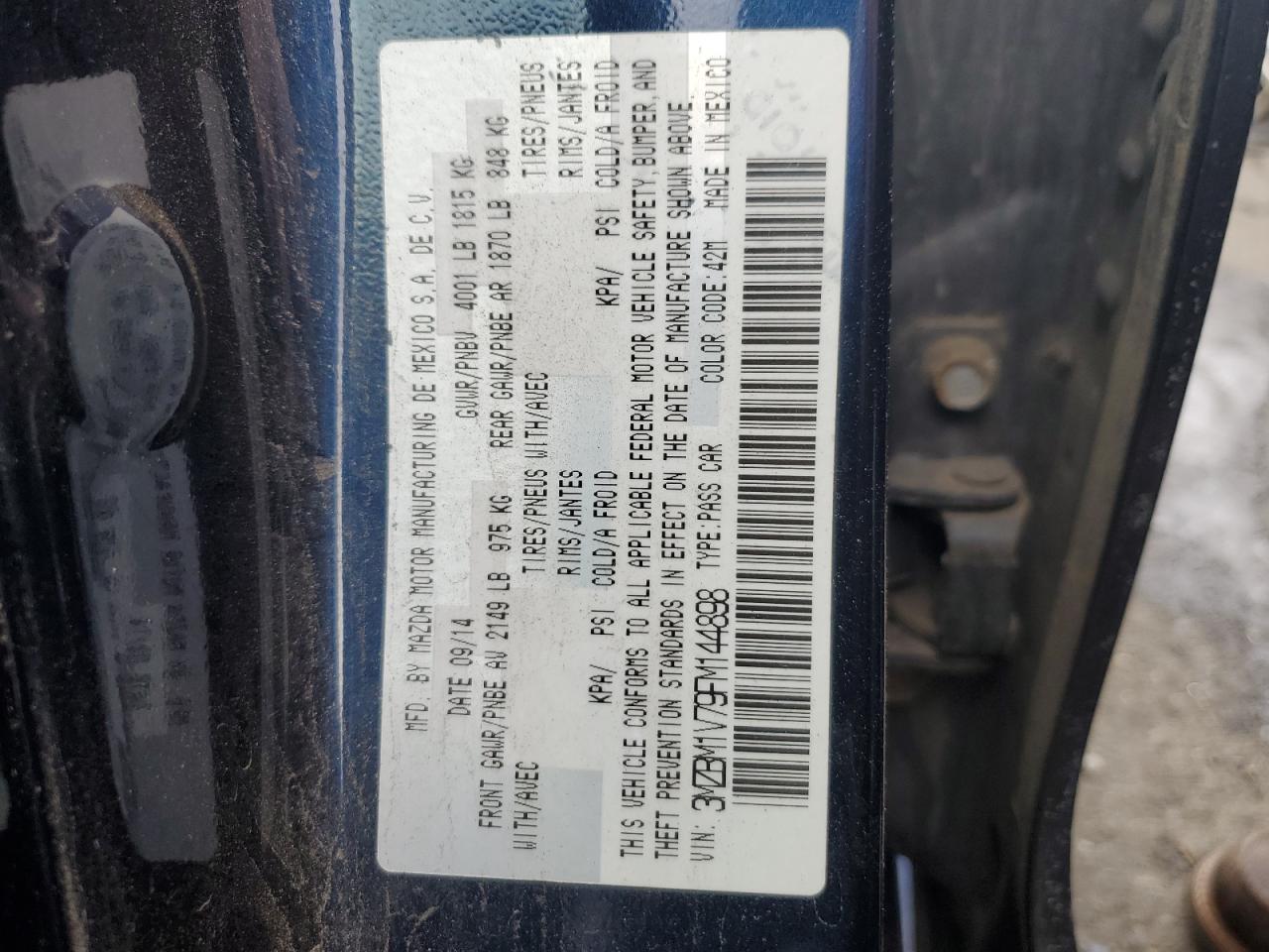2015 Mazda 3 VIN 3MZBM1V79FM144898 Copart auction photo, rear end damage thumbnail 12