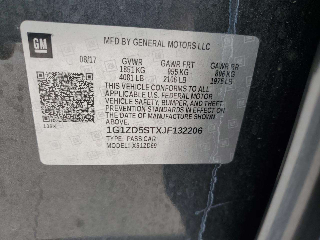 2018 Chevrolet Malibu VIN 1G1ZD5STXJF132206 Copart auction photo, front end damage thumbnail 14