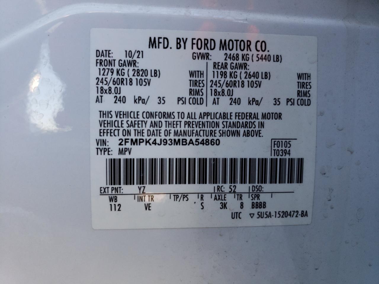 2021 Ford Edge VIN 2FMPK4J93MBA54860 Copart auction photo, mechanical damage thumbnail 13