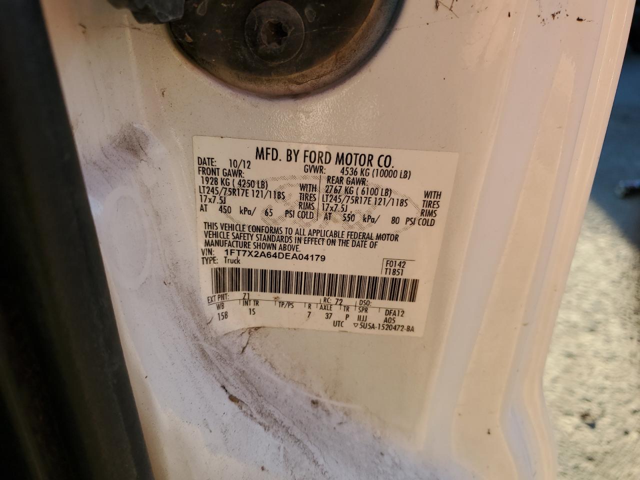 2013 Ford F250 VIN 1FT7X2A64DEA04179 Copart auction photo, front end damage thumbnail 12