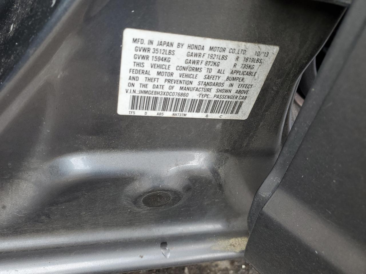 2013 Honda Fit VIN JHMGE8H3XDC076860 Copart auction photo, front end damage thumbnail 14