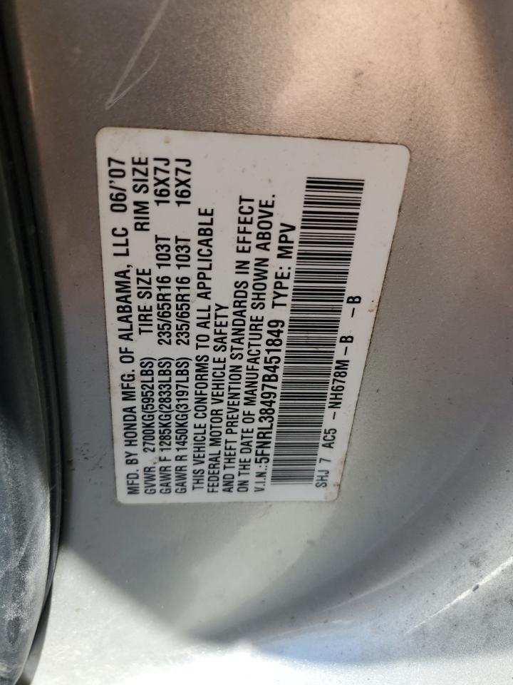 2007 Honda Odyssey VIN 5FNRL38497B451849 Copart auction photo, front end damage thumbnail 15