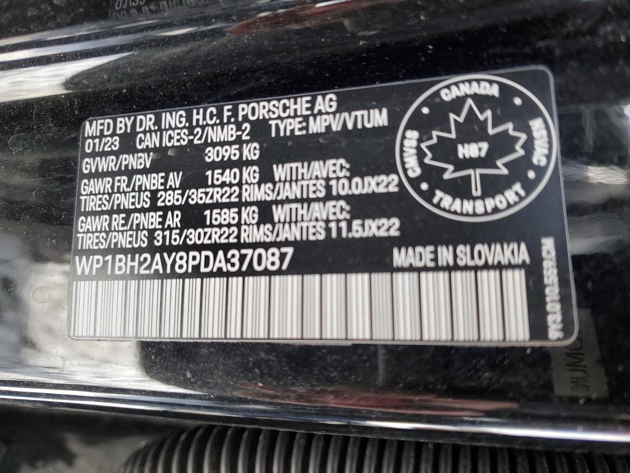 2023 Porsche Cayenne VIN WP1BH2AY8PDA37087 Copart auction photo, all over / burn damage thumbnail 14