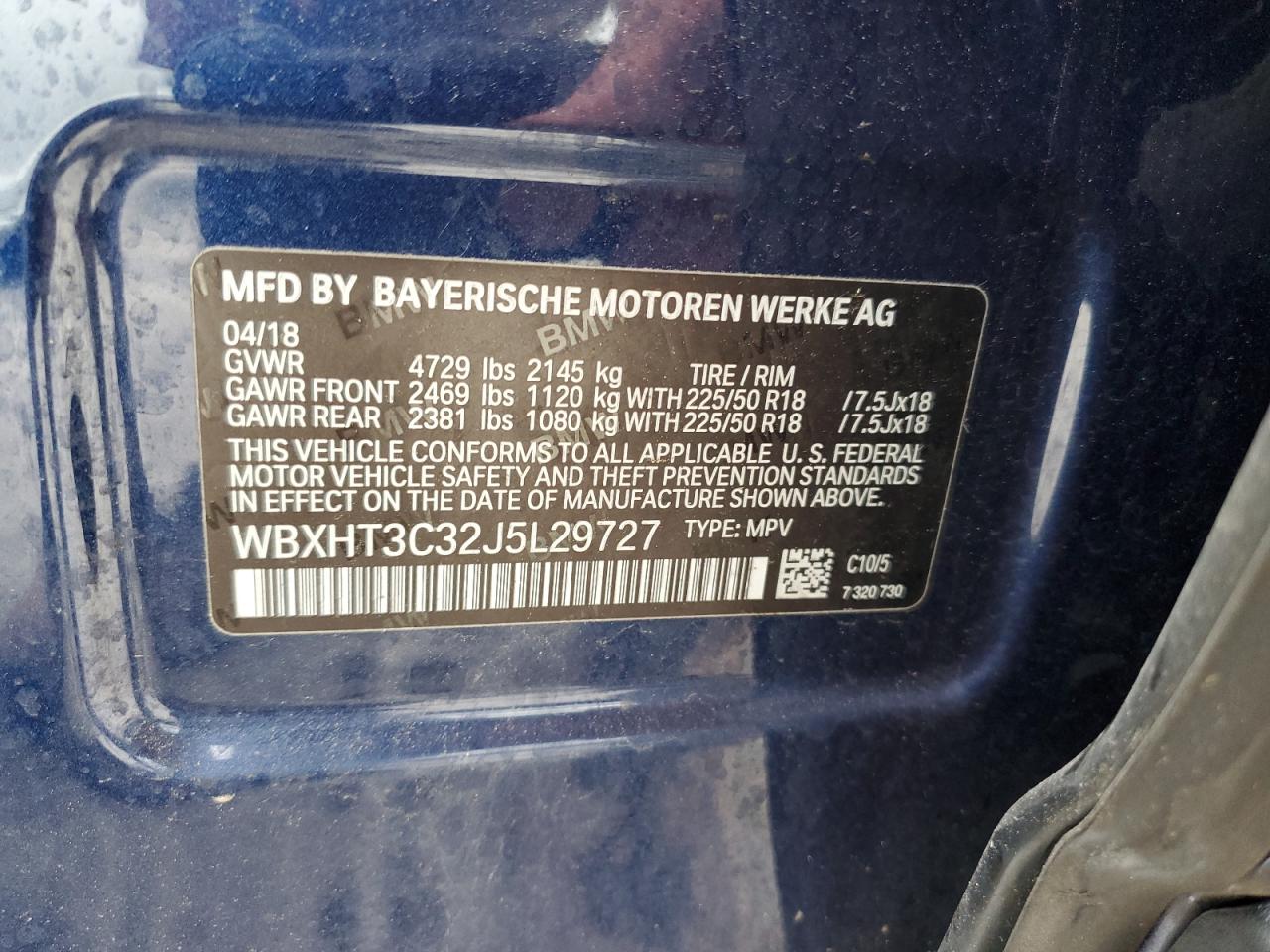 2018 BMW X1 VIN WBXHT3C32J5L29727 Copart auction photo, rear end / minor dent/scratches damage thumbnail 13
