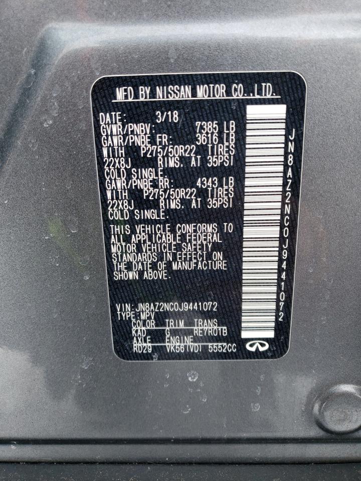 2018 Infiniti QX80 VIN JN8AZ2NC0J9441072 Copart auction photo, front end / minor dent/scratches damage thumbnail 14