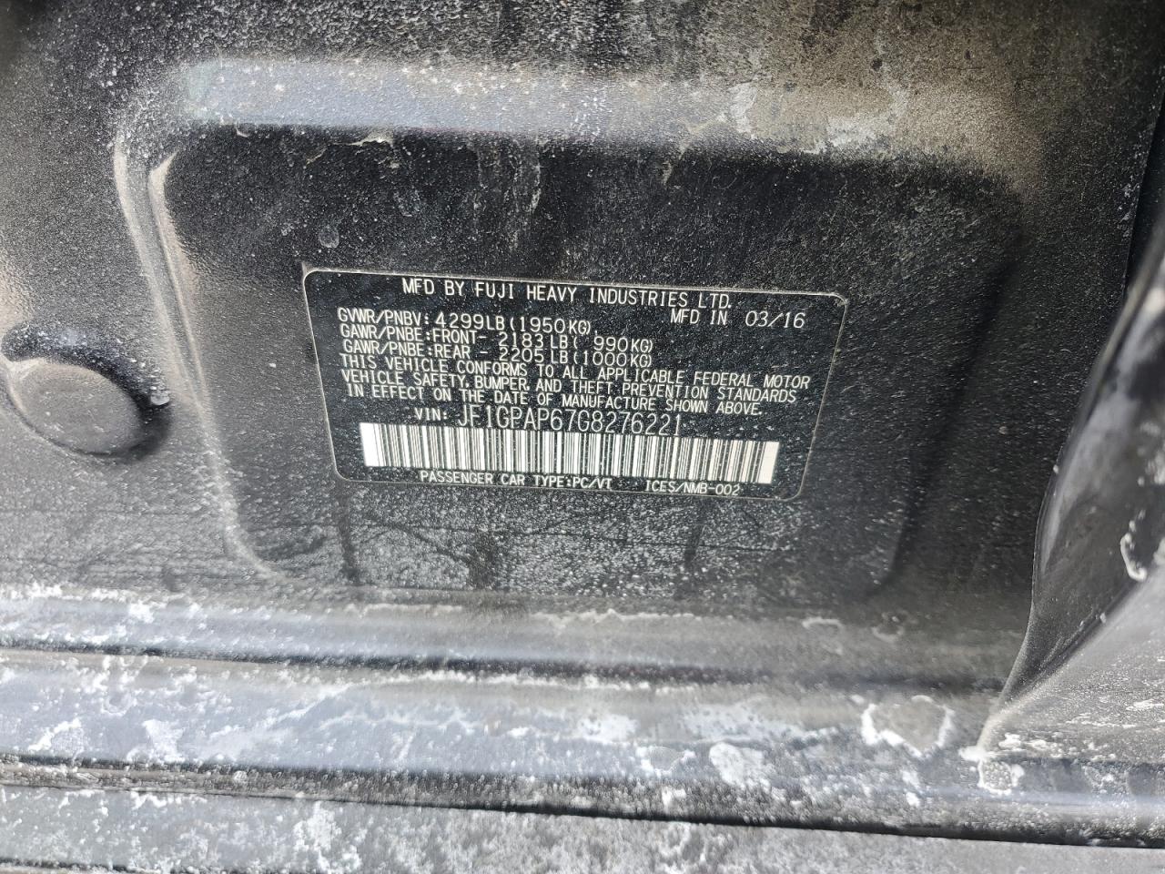 2016 Subaru Impreza VIN JF1GPAP67G8276221 Copart auction photo, front end damage thumbnail 14