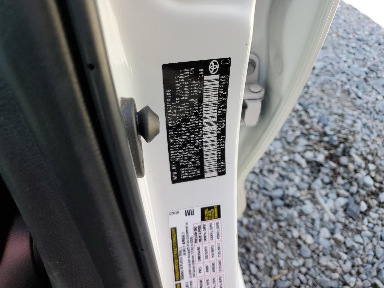 2021 Toyota Corolla VIN 5YFEPMAE7MP245442 Copart auction photo, front end damage thumbnail 14