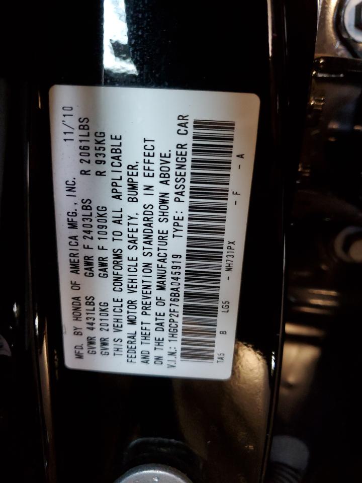 2011 Honda Accord VIN 1HGCP2F76BA045919 Copart auction photo, front end / side damage thumbnail 12