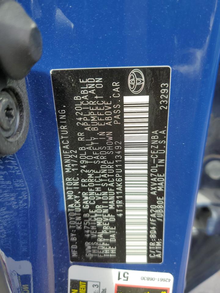 2023 Toyota Camry VIN 4T1R11AK6PU113492 Copart auction photo, rear end damage thumbnail 12