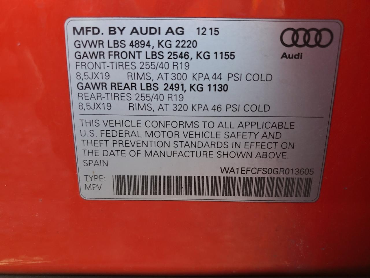 2016 Audi Q3 VIN WA1EFCFS0GR013605 Copart auction photo, front end / minor dent/scratches damage thumbnail 13