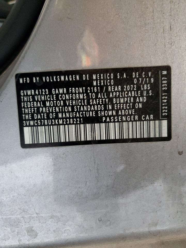 2019 Volkswagen Jetta VIN 3VWC57BU3KM238221 Copart auction photo, front end / side damage thumbnail 14