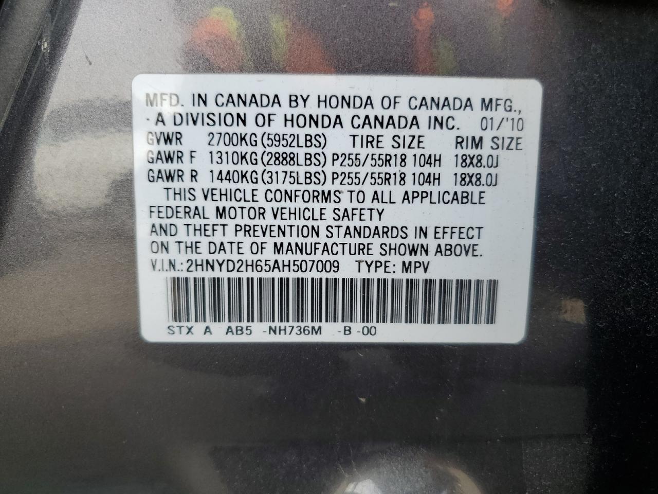 2010 Acura MDX VIN 2HNYD2H65AH507009 Copart auction photo, minor dent/scratches damage thumbnail 13