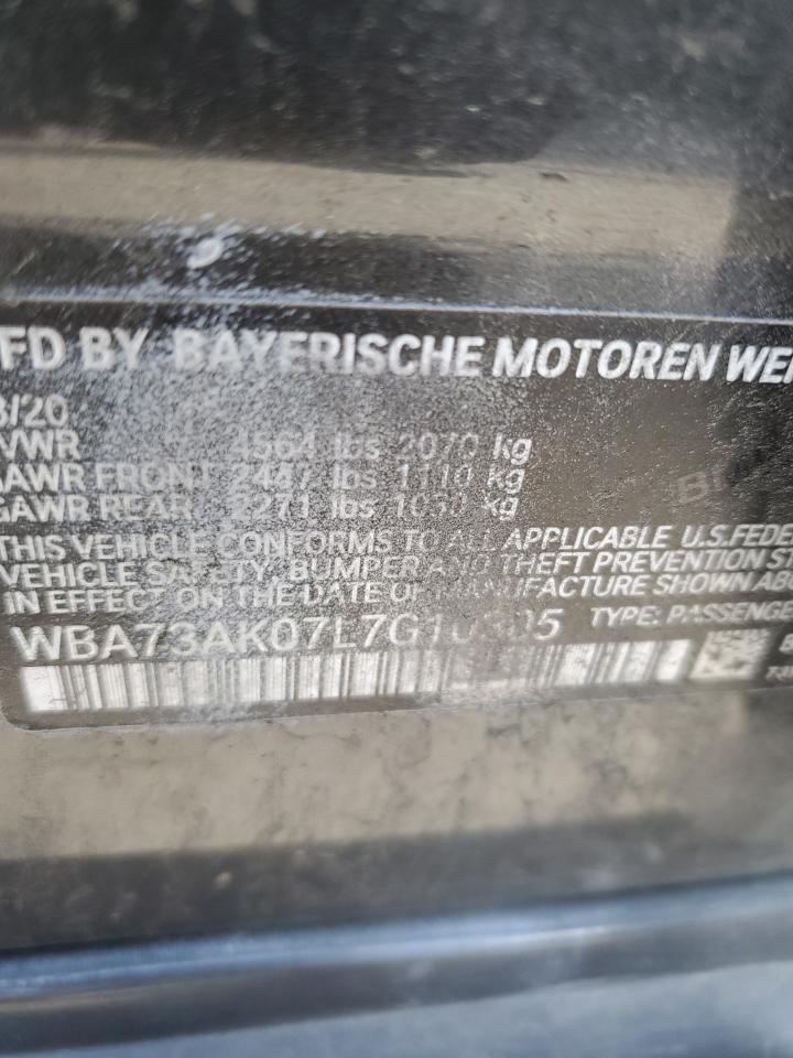 2020 BMW 2er VIN WBA73AK07L7G10305 Copart auction photo, front end damage thumbnail 12