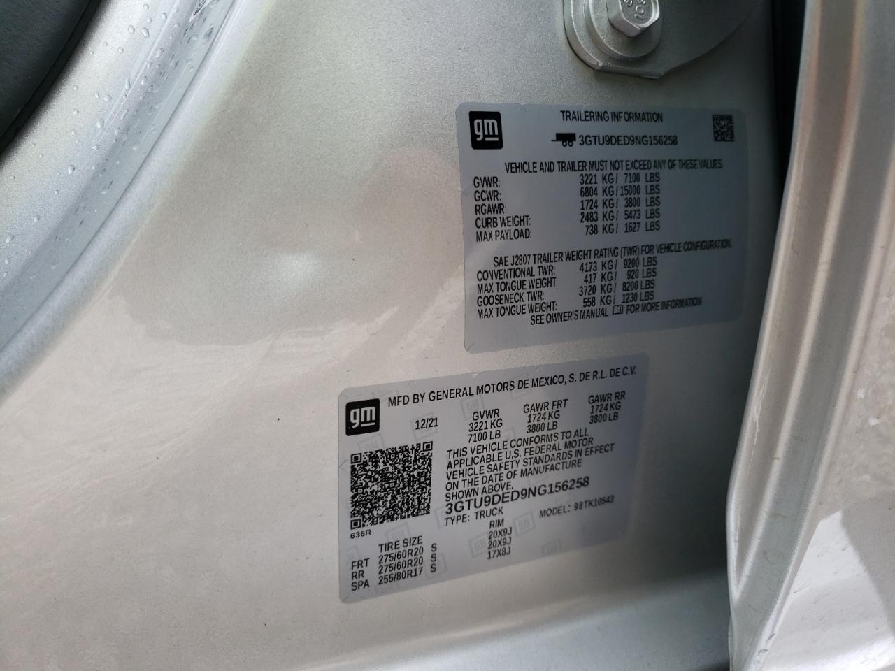 2022 GMC Sierra VIN 3GTU9DED9NG156258 Copart auction photo, front end / side damage thumbnail 14