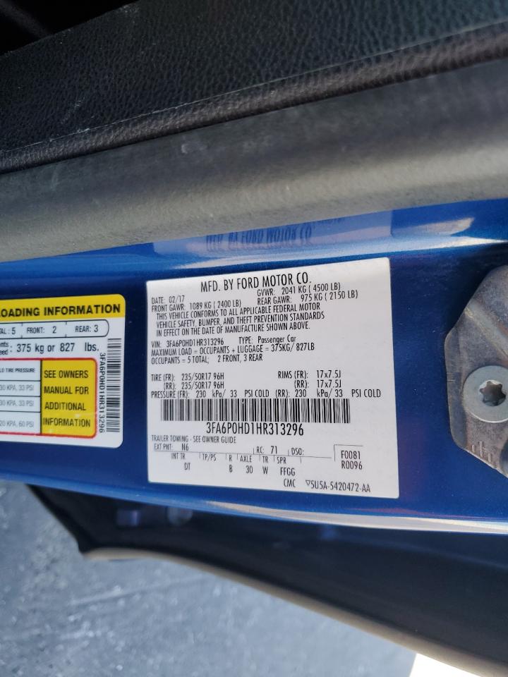 2017 Ford Fusion VIN 3FA6P0HD1HR313296 Copart auction photo, mechanical damage thumbnail 12