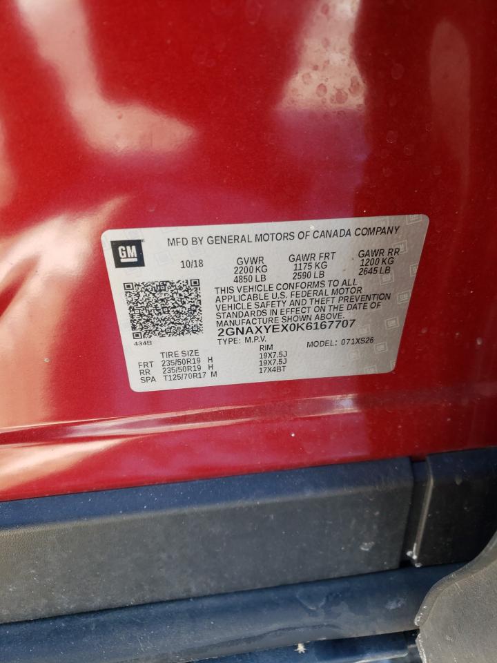 2019 Chevrolet Equinox VIN 2GNAXYEX0K6167707 Copart auction photo, rear end / undercarriage damage thumbnail 13