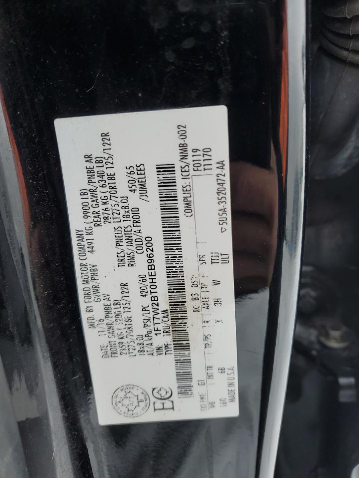 2017 Ford F250 VIN 1FT7W2BT0HEB96200 Copart auction photo, front end / side damage thumbnail 12