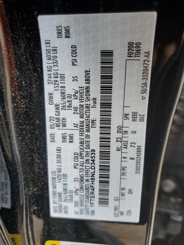 2022 Ford Ranger VIN 1FTER4FH8NLD34539 Copart auction photo, rear end / minor dent/scratches damage thumbnail 14