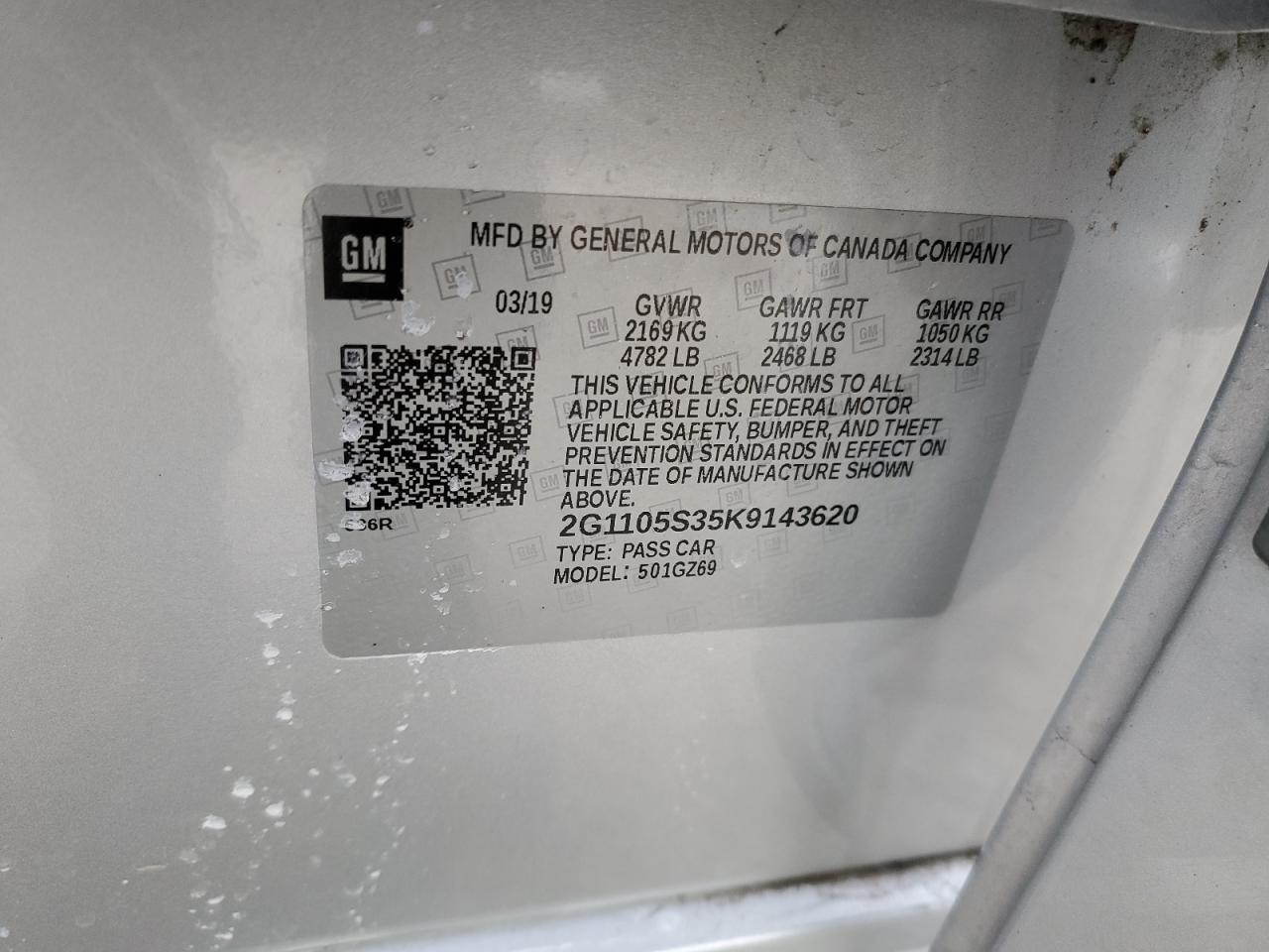 2019 Chevrolet Impala VIN 2G1105S35K9143620 Copart auction photo, front end / undercarriage damage thumbnail 14
