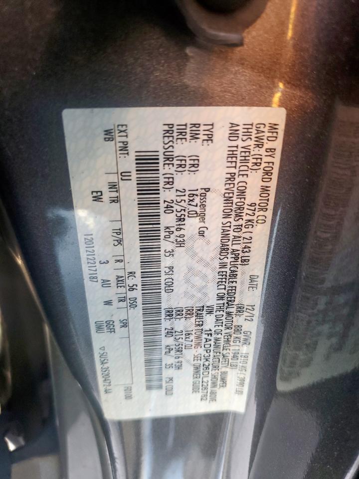2013 Ford Focus VIN 1FADP3K26DL226762 Copart auction photo, rear end damage thumbnail 12