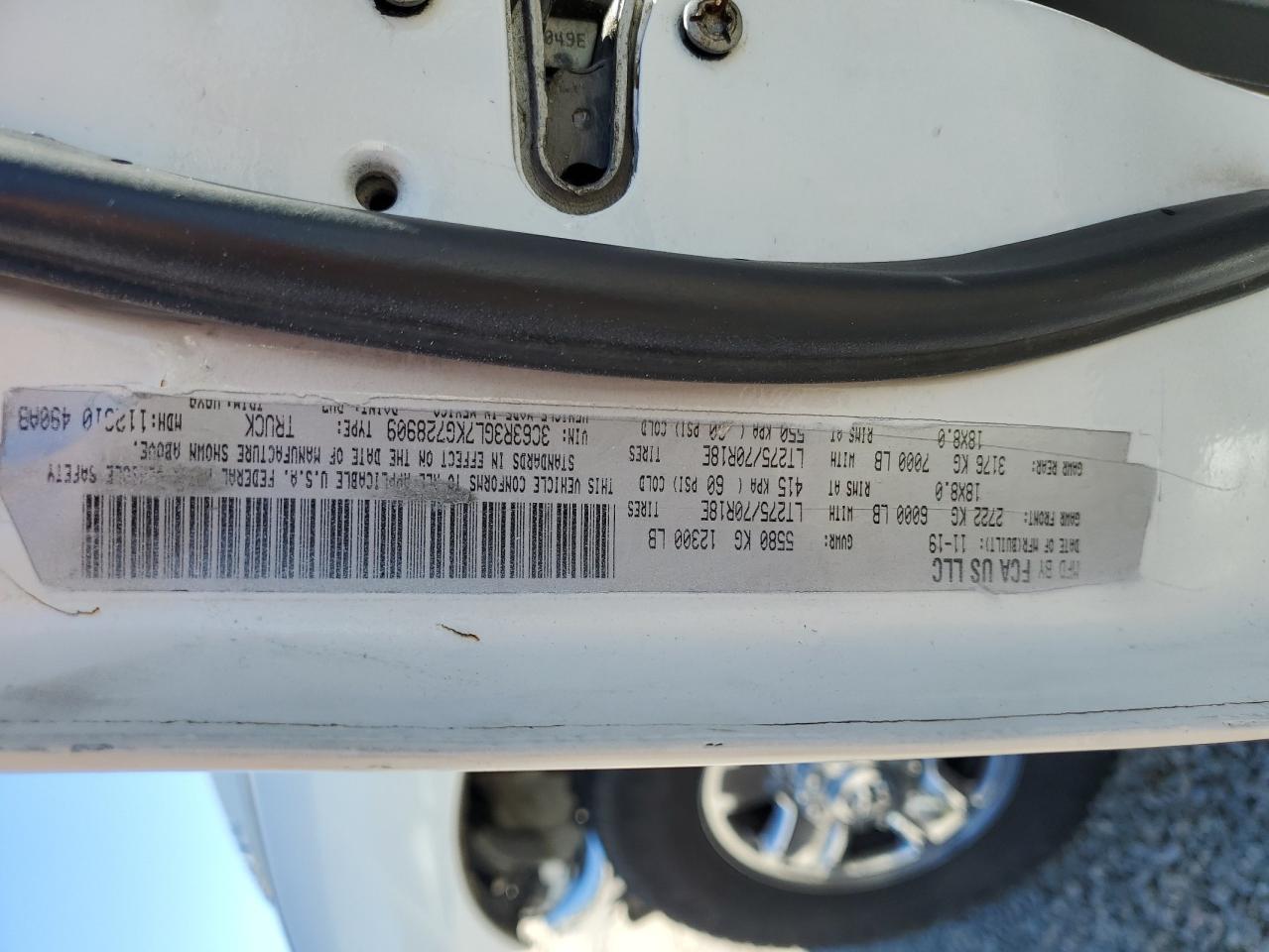 2019 RAM 3500 VIN 3C63R3GL7KG728909 Copart auction photo, front end damage thumbnail 10