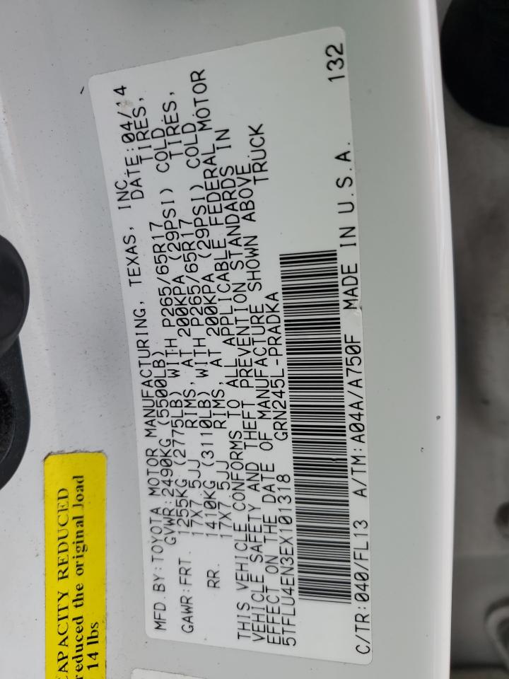 2014 Toyota Tacoma VIN 5TFLU4EN3EX101318 Copart auction photo, rear end damage thumbnail 13